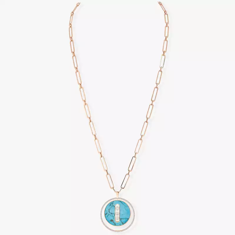 Collier Femme Or Rose Diamant Sautoir Lucky Move GM Turquoise 11720-PG