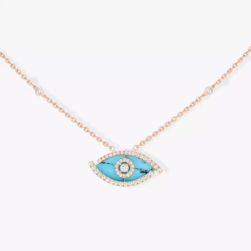 Necklace For Her Pink Gold Diamond Lucky Eye Turquoise 12952-PG