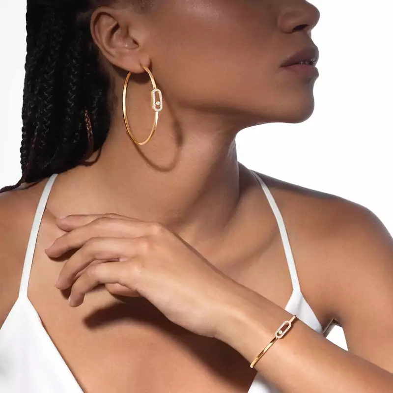 Move Uno Large Hoop Earrings Yellow Gold For Her Diamond Earrings 12468-YG