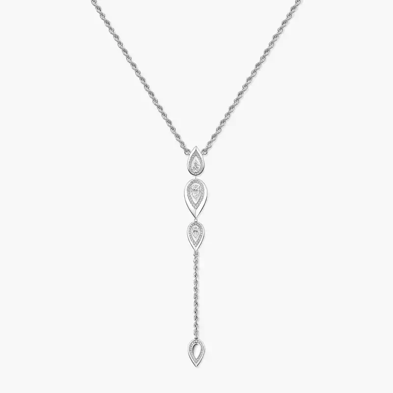 Fiery Tie Necklace White Gold For Her Diamond Necklace 13793-WG