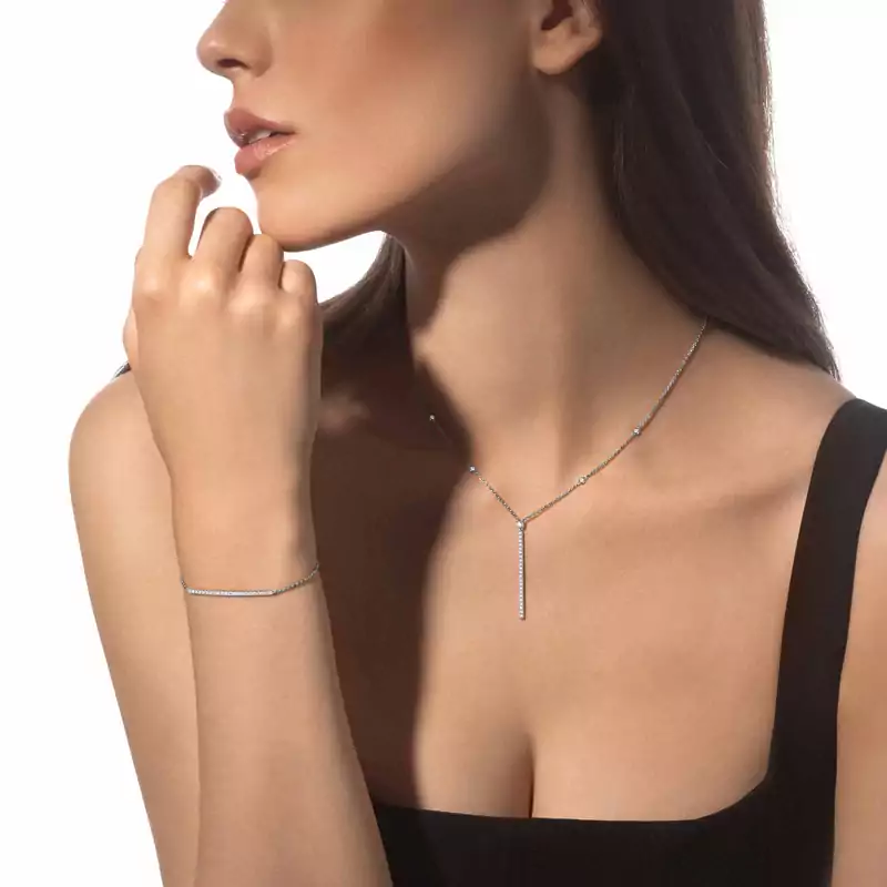 Gatsby Vertical Bar White Gold For Her Diamond Necklace 05448-WG